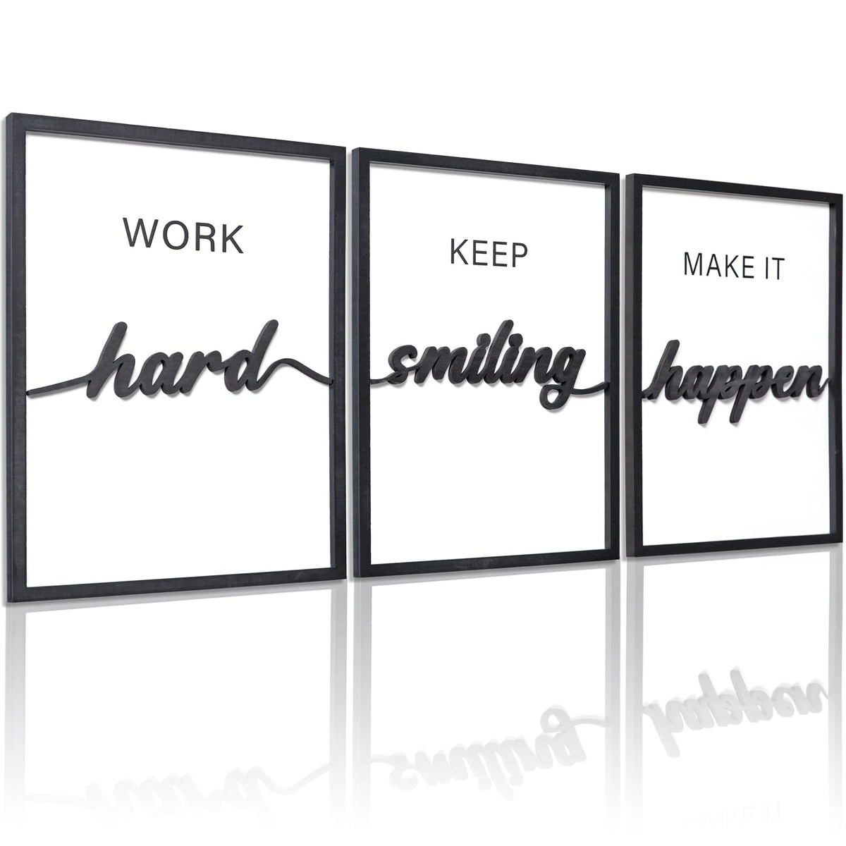 3D Wood Give it to God and Go to Sleep Signs 36x16”, Above Bed Wall Decors, Black And White 3D Bedroom Wall Art (12x16 inches, Set of 3, Framed)
