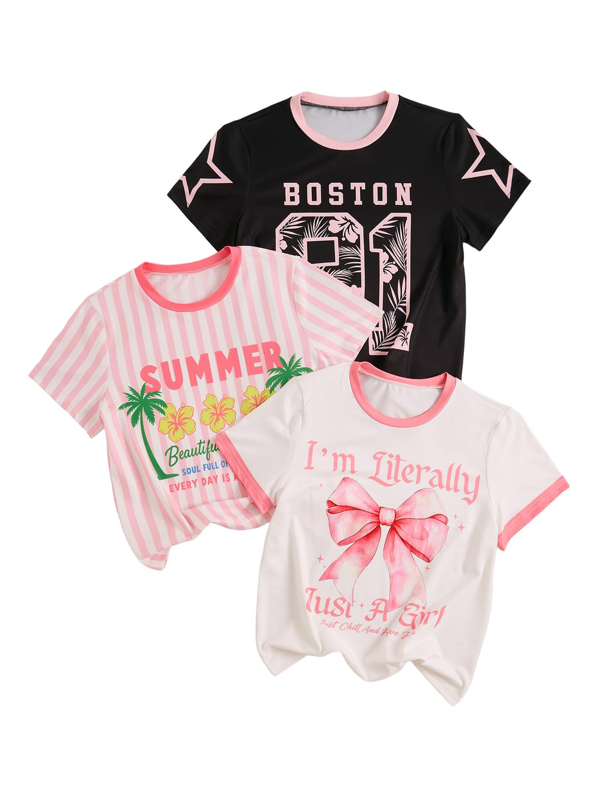 RoseSeek Girl's Graphic Tees Crewneck Summer T Shirt Tops Cute Clothes | Short Sleeve, Regular Fit, Casual, Summer Tops for Girls 10-12/14-16, Tween Girl Clothes