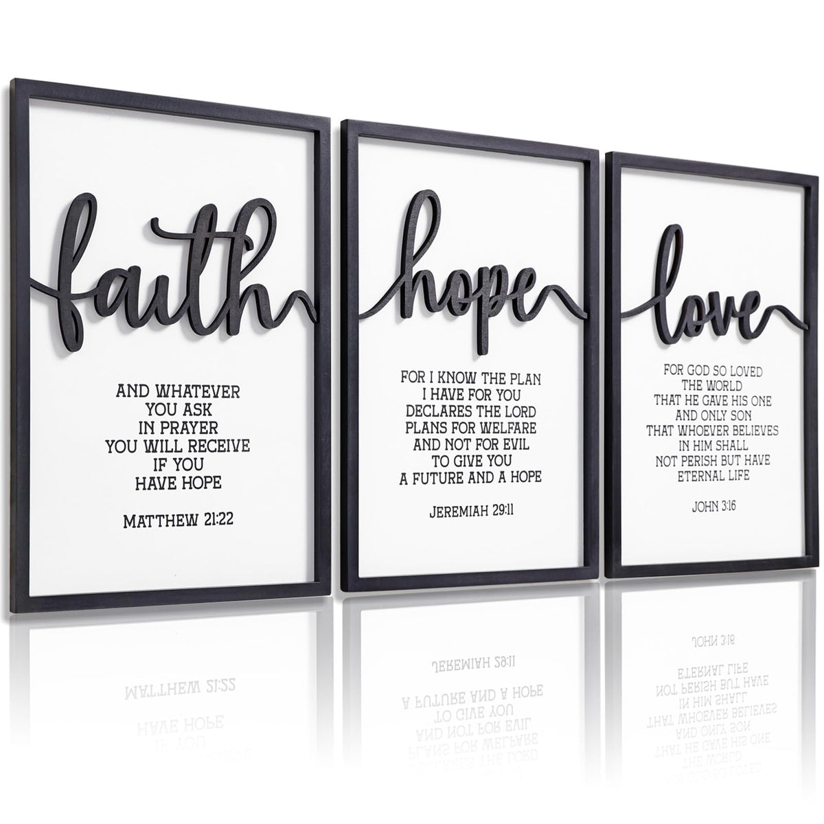 3D Wood Give it to God and Go to Sleep Signs 36x16”, Above Bed Wall Decors, Black And White 3D Bedroom Wall Art (12x16 inches, Set of 3, Framed)