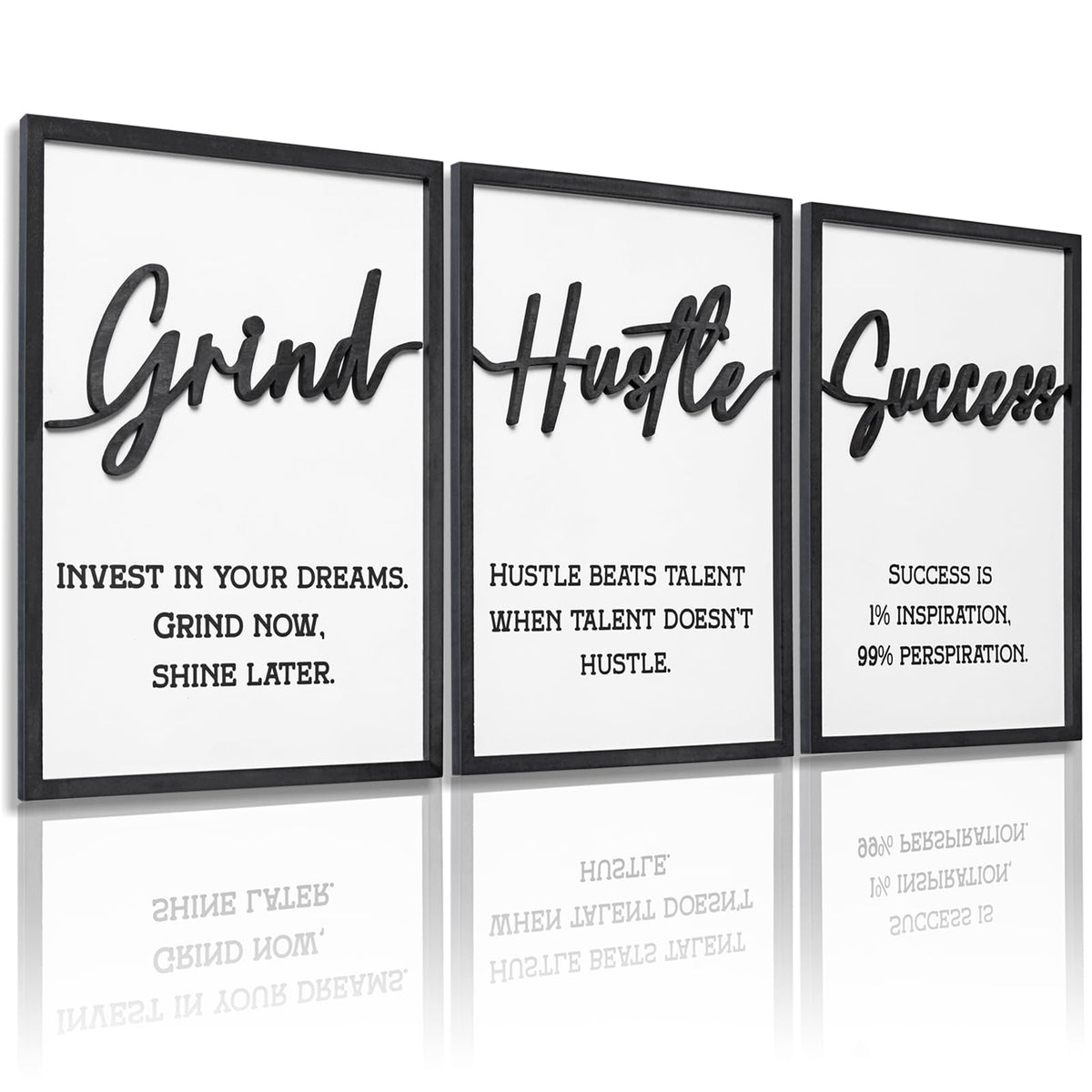 3D Wood Give it to God and Go to Sleep Signs 36x16”, Above Bed Wall Decors, Black And White 3D Bedroom Wall Art (12x16 inches, Set of 3, Framed)