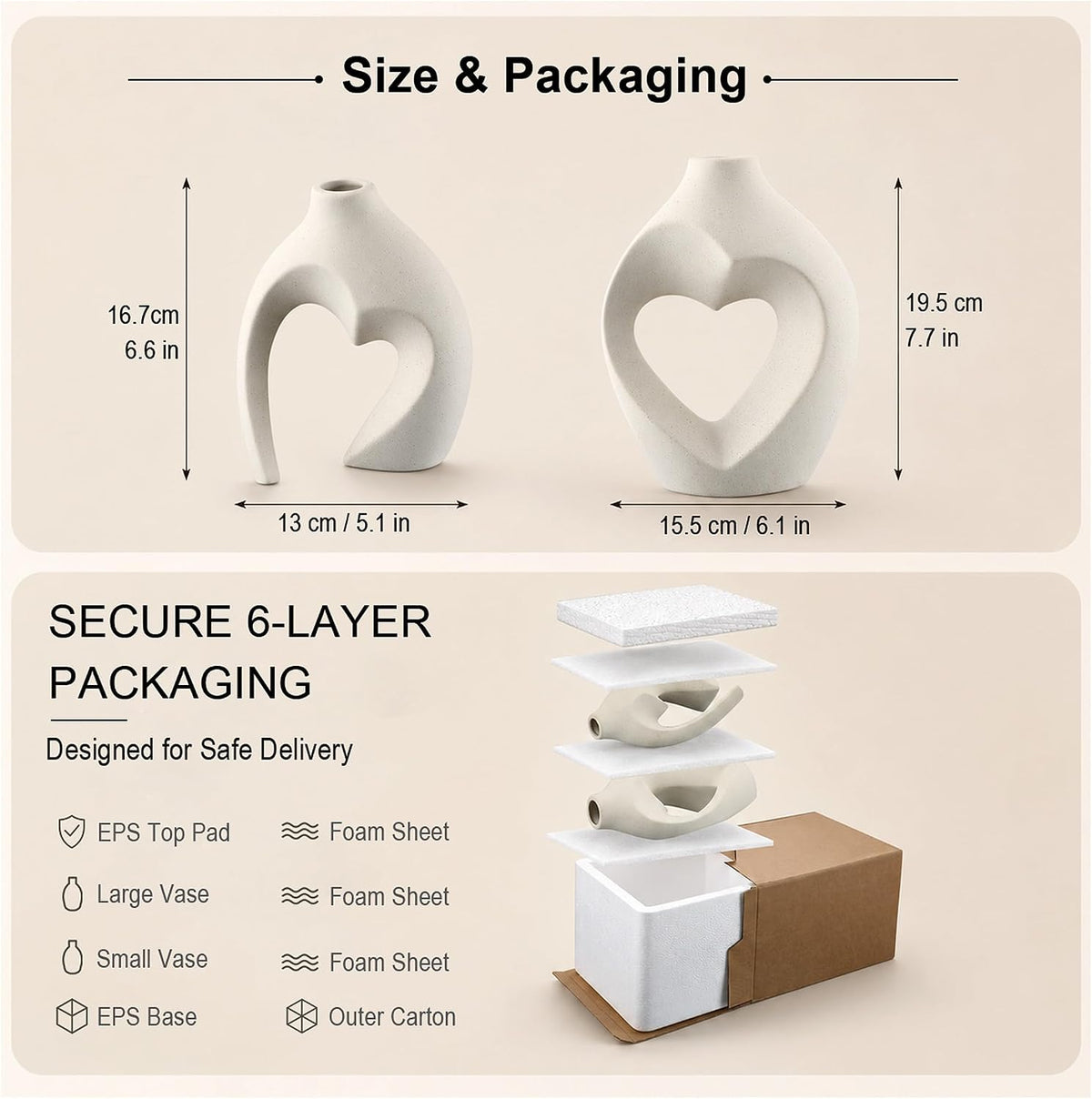 White Ceramic Flower Vase Home Table Decor Heart Shaped Vase Set of 2 | Boho Heart Shaped Minimalist Decorative Vases for coffee Table Centerpiece Wedding Dining Living Room Office House Decoration