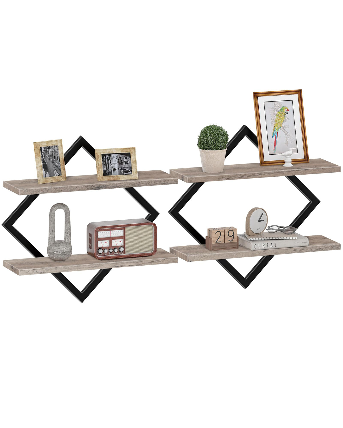 Floating Shelves, Set of 2 Wall Shelves, 2-Tier Hanging Shelves, Wall Shelf Set of 2, Wall Mounted Shelves, for Living Room, Bedroom, Kitchen, Office, Study, Rustic Brown TBJ01P2BF