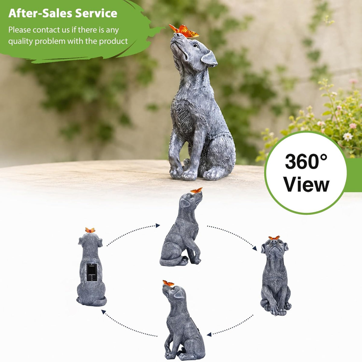 Goodeco Dog Statue with Solar Butterfly Garden Decor | Ideal gifts for mom, dad or birthdays, beautifully crafted outdoor decorations to wow your guests