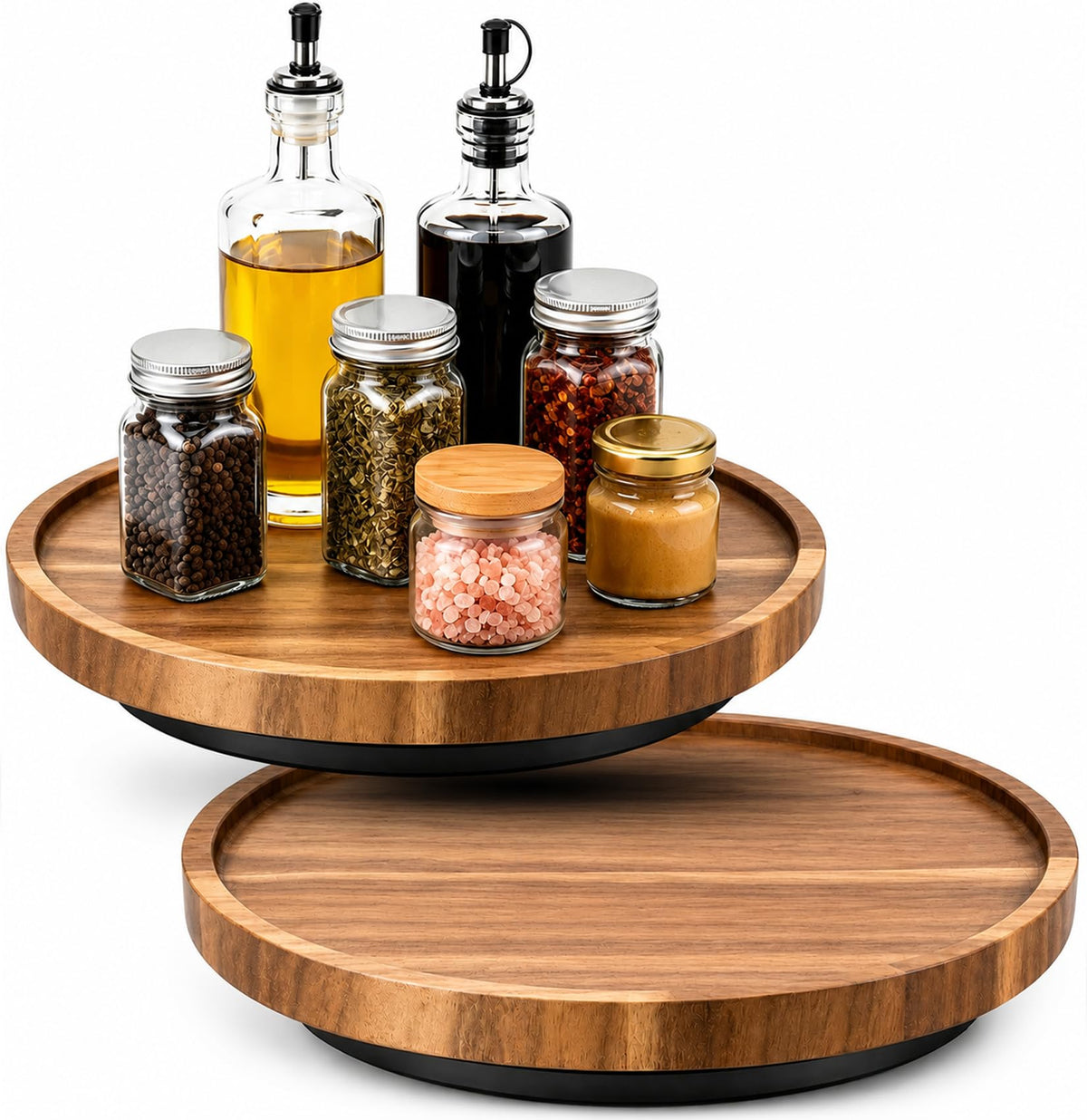 10" Acacia Wood Lazy Susan Organizer Rotating Spice Turntable | for Kitchen Cabinet, Pantry, Countertop & Dining Tabletop, Raised Rim Design, No Assembly, Easy-Clean Surface