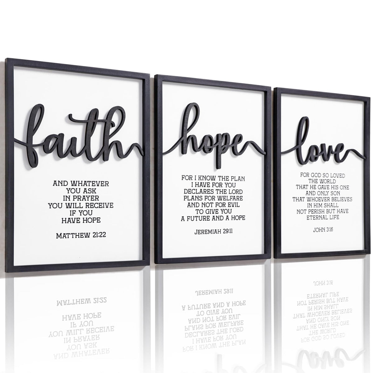 3D Wood Give it to God and Go to Sleep Signs 36x16”, Above Bed Wall Decors, Black And White 3D Bedroom Wall Art (12x16 inches, Set of 3, Framed)