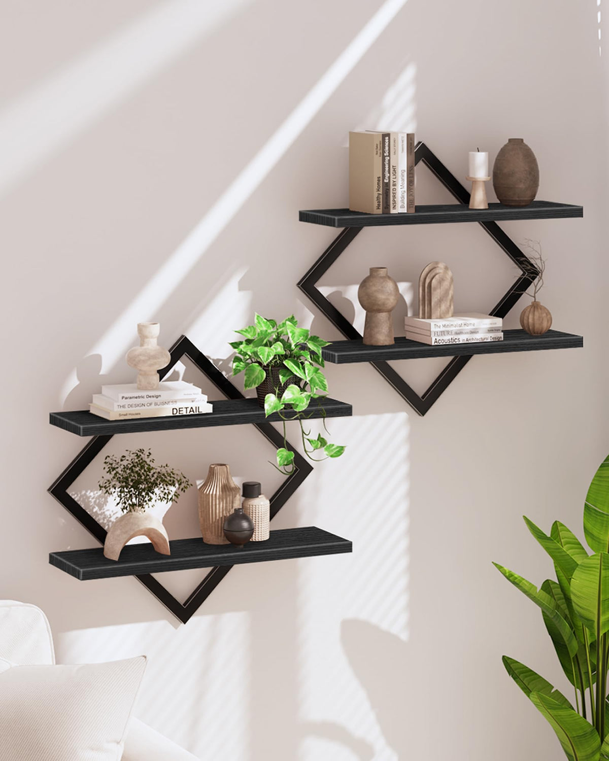 Floating Shelves, Set of 2 Wall Shelves, 2-Tier Hanging Shelves, Wall Shelf Set of 2, Wall Mounted Shelves, for Living Room, Bedroom, Kitchen, Office, Study, Rustic Brown TBJ01P2BF