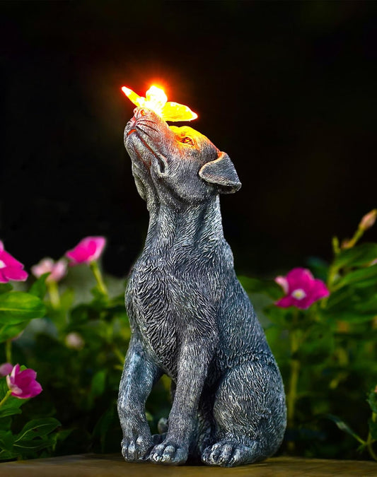 Goodeco Dog Statue with Solar Butterfly Garden Decor | Ideal gifts for mom, dad or birthdays, beautifully crafted outdoor decorations to wow your guests