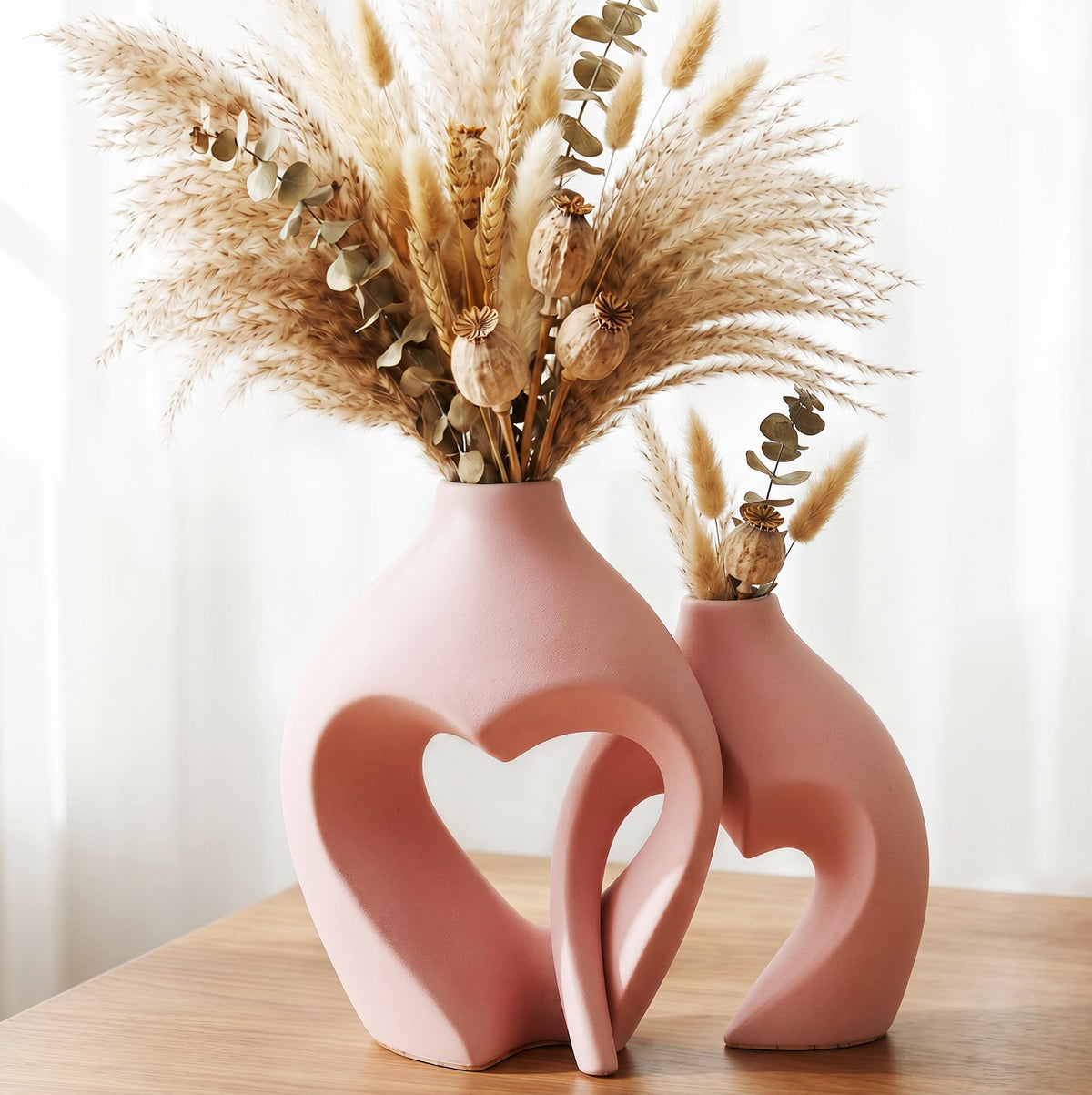 White Ceramic Flower Vase Home Table Decor Heart Shaped Vase Set of 2 | Boho Heart Shaped Minimalist Decorative Vases for coffee Table Centerpiece Wedding Dining Living Room Office House Decoration