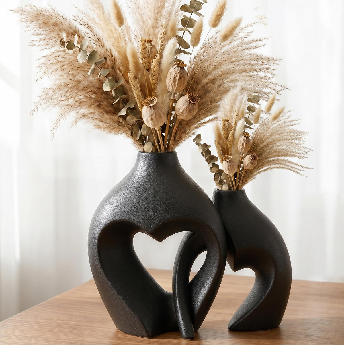 White Ceramic Flower Vase Home Table Decor Heart Shaped Vase Set of 2 | Boho Heart Shaped Minimalist Decorative Vases for coffee Table Centerpiece Wedding Dining Living Room Office House Decoration