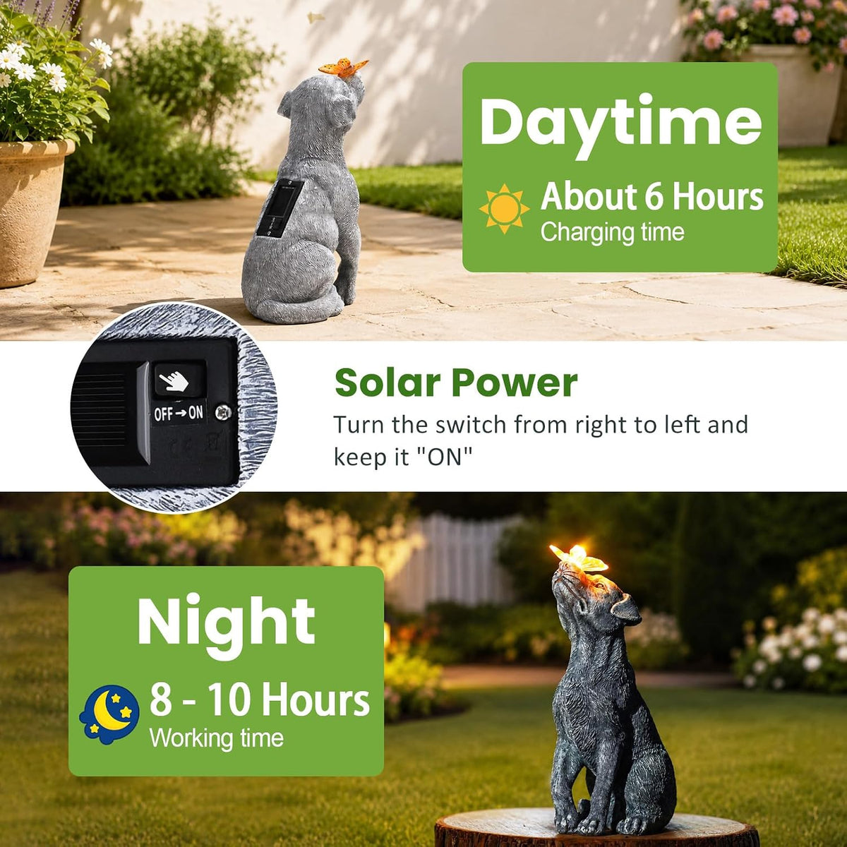 Goodeco Dog Statue with Solar Butterfly Garden Decor | Ideal gifts for mom, dad or birthdays, beautifully crafted outdoor decorations to wow your guests