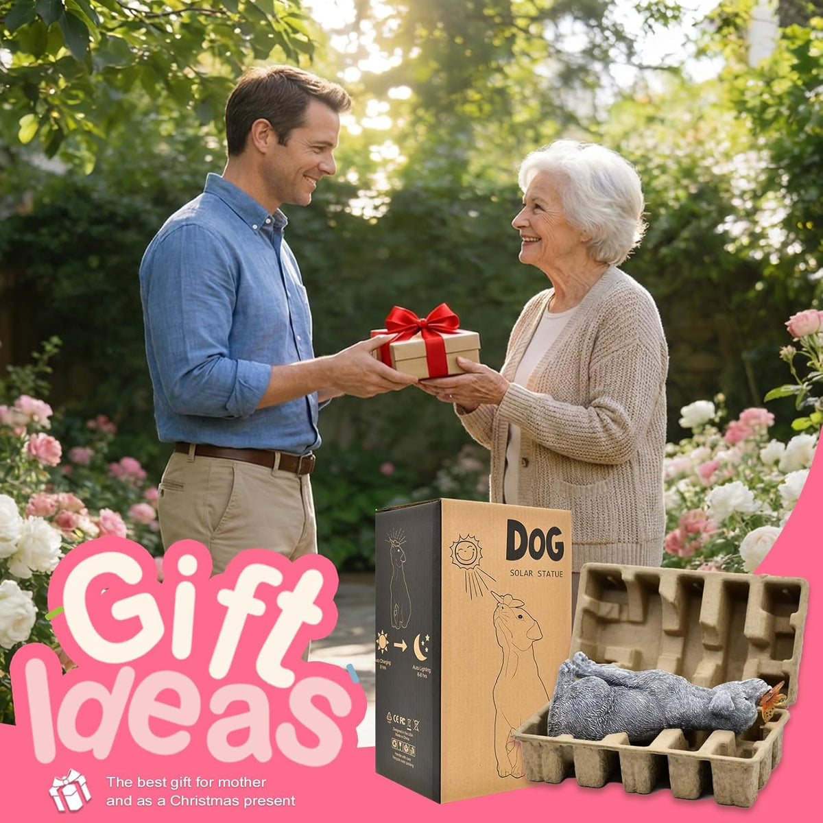 Goodeco Dog Statue with Solar Butterfly Garden Decor | Ideal gifts for mom, dad or birthdays, beautifully crafted outdoor decorations to wow your guests