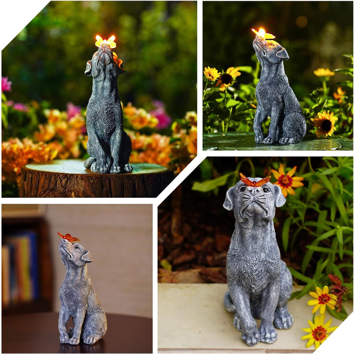 Goodeco Dog Statue with Solar Butterfly Garden Decor | Ideal gifts for mom, dad or birthdays, beautifully crafted outdoor decorations to wow your guests